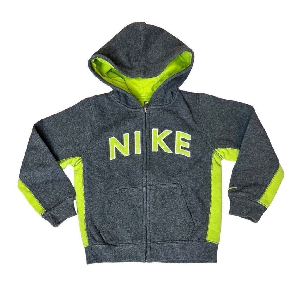 Nike Sportswear Gray Green Sweatshirt Fleece Hooded Zipper Jacket sz 4T
